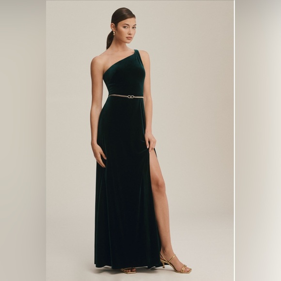 Jenny Yoo One Shoulder Cybill Dress (Emerald Velvet) - Picture 1 of 6